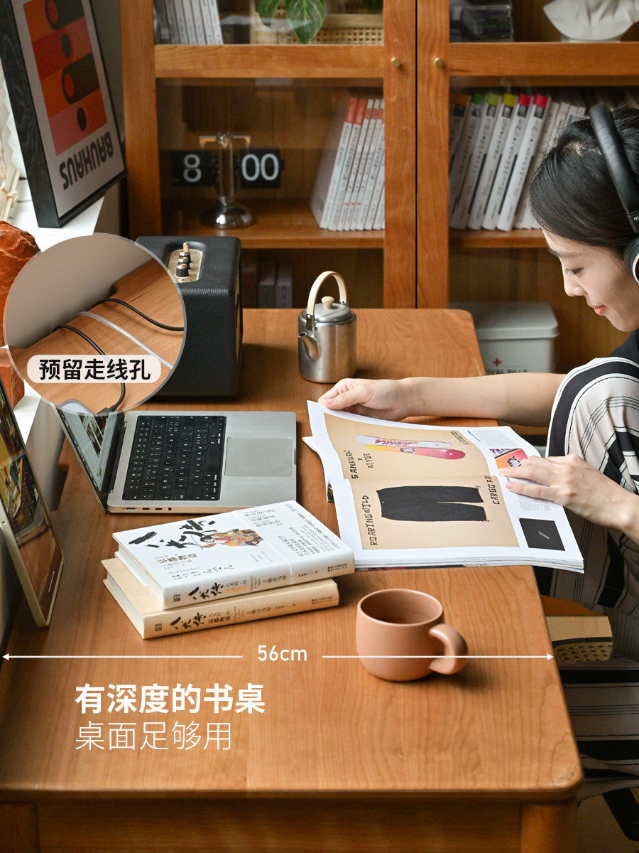 实木书桌复古书房办公桌樱桃木带抽学习桌可靠墙桌子